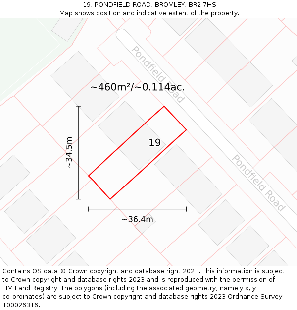 19, PONDFIELD ROAD, BROMLEY, BR2 7HS: Plot and title map