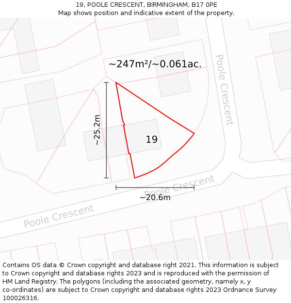 19, POOLE CRESCENT, BIRMINGHAM, B17 0PE: Plot and title map