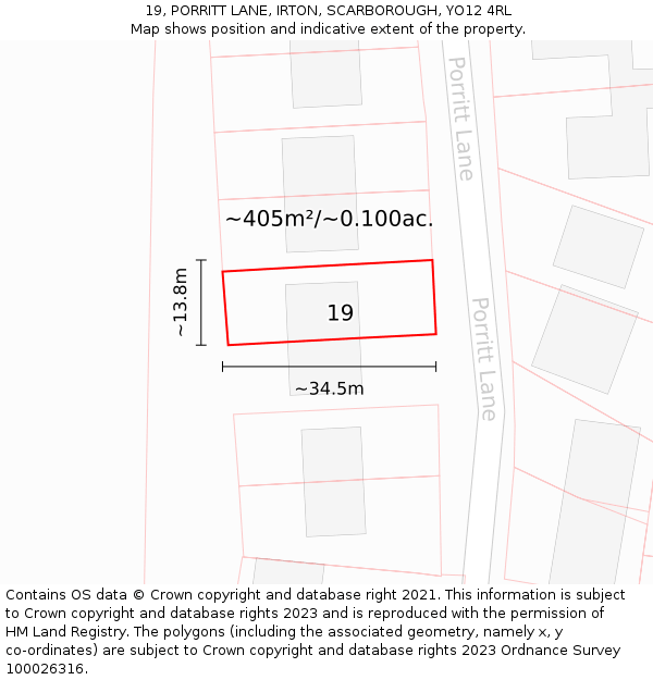 19, PORRITT LANE, IRTON, SCARBOROUGH, YO12 4RL: Plot and title map
