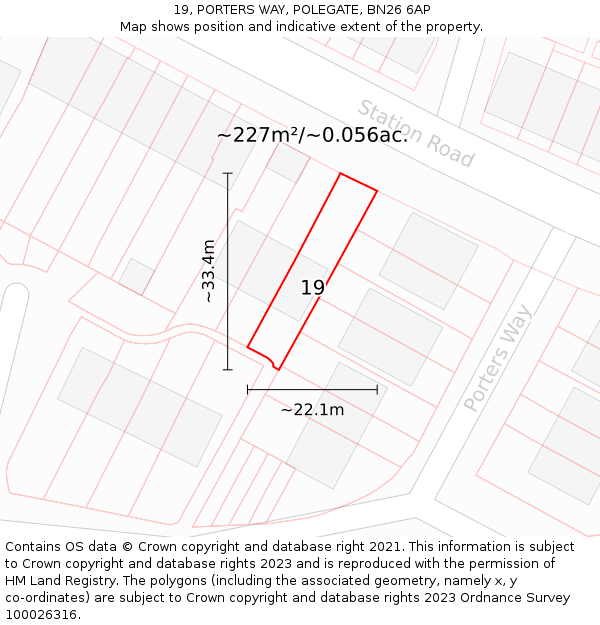 19, PORTERS WAY, POLEGATE, BN26 6AP: Plot and title map