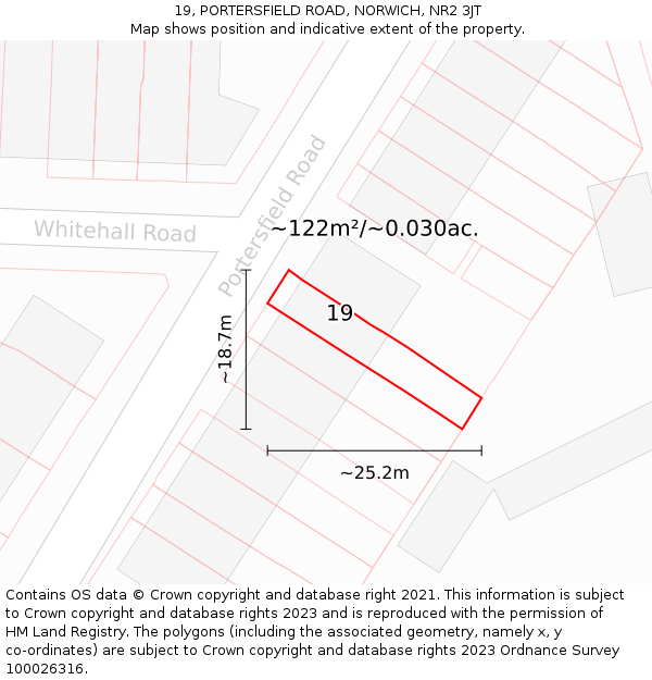 19, PORTERSFIELD ROAD, NORWICH, NR2 3JT: Plot and title map