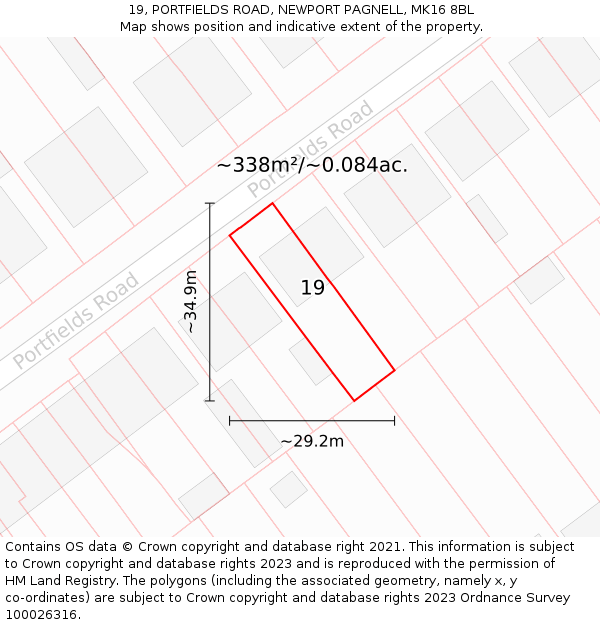 19, PORTFIELDS ROAD, NEWPORT PAGNELL, MK16 8BL: Plot and title map