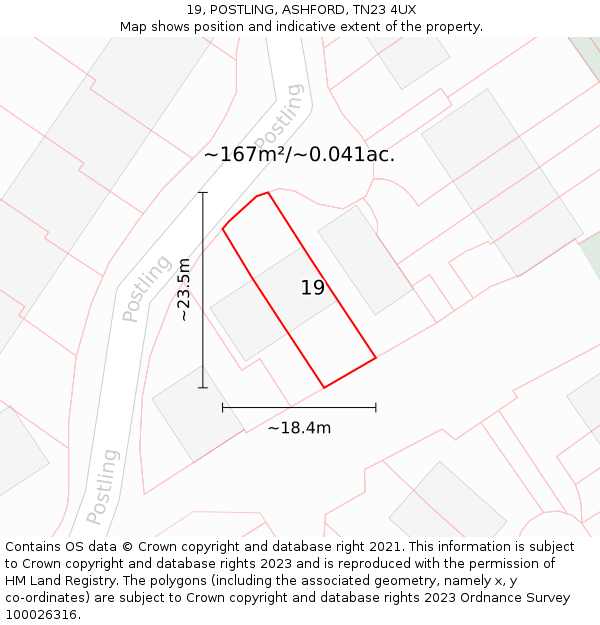 19, POSTLING, ASHFORD, TN23 4UX: Plot and title map