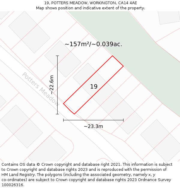 19, POTTERS MEADOW, WORKINGTON, CA14 4AE: Plot and title map
