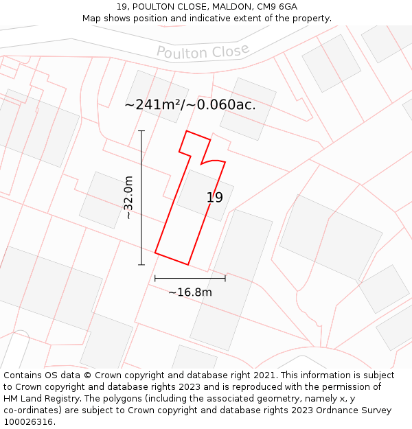 19, POULTON CLOSE, MALDON, CM9 6GA: Plot and title map