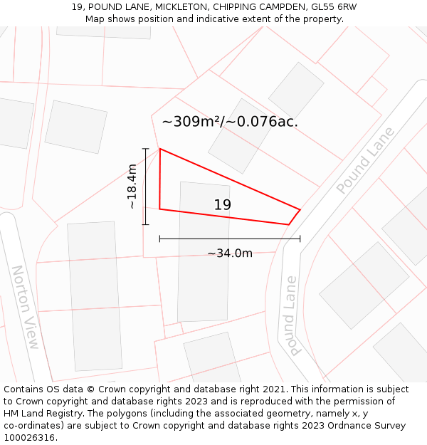 19, POUND LANE, MICKLETON, CHIPPING CAMPDEN, GL55 6RW: Plot and title map