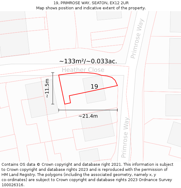 19, PRIMROSE WAY, SEATON, EX12 2UR: Plot and title map