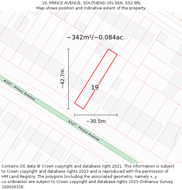 19, PRINCE AVENUE, SOUTHEND-ON-SEA, SS2 6RL: Plot and title map