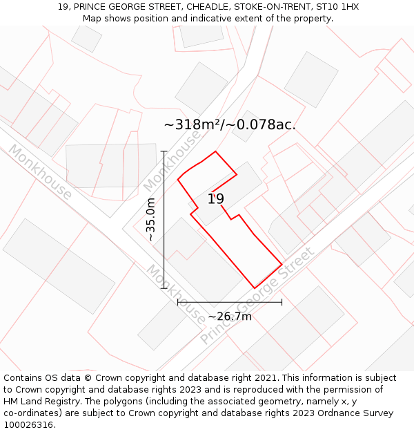 19, PRINCE GEORGE STREET, CHEADLE, STOKE-ON-TRENT, ST10 1HX: Plot and title map