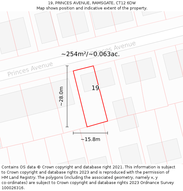 19, PRINCES AVENUE, RAMSGATE, CT12 6DW: Plot and title map