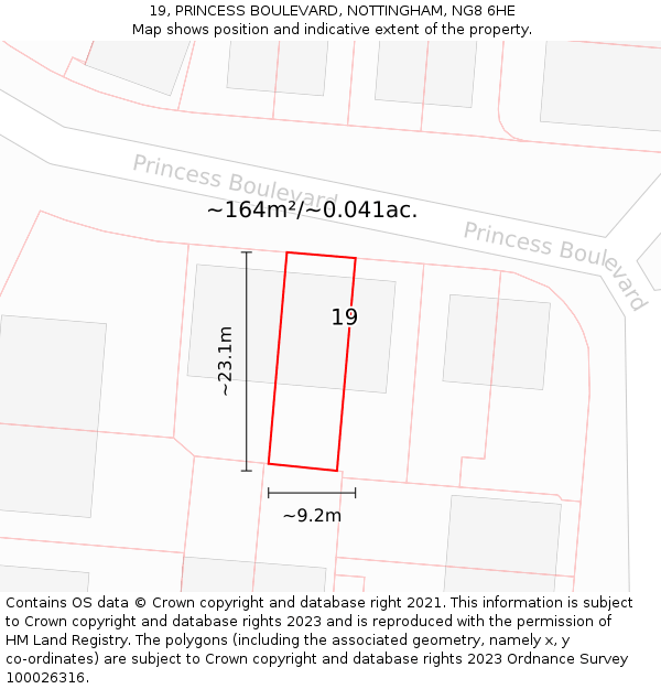 19, PRINCESS BOULEVARD, NOTTINGHAM, NG8 6HE: Plot and title map