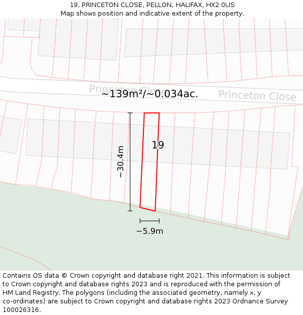 19, PRINCETON CLOSE, PELLON, HALIFAX, HX2 0US: Plot and title map