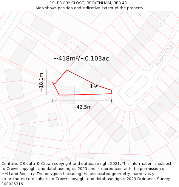19, PRIORY CLOSE, BECKENHAM, BR3 4DH: Plot and title map