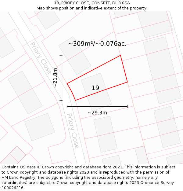 19, PRIORY CLOSE, CONSETT, DH8 0SA: Plot and title map