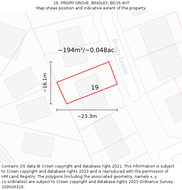 19, PRIORY GROVE, BINGLEY, BD16 4HT: Plot and title map