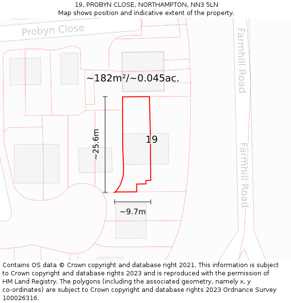 19, PROBYN CLOSE, NORTHAMPTON, NN3 5LN: Plot and title map