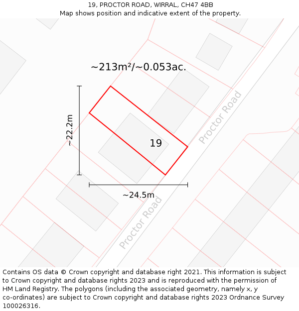 19, PROCTOR ROAD, WIRRAL, CH47 4BB: Plot and title map
