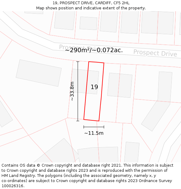 19, PROSPECT DRIVE, CARDIFF, CF5 2HL: Plot and title map