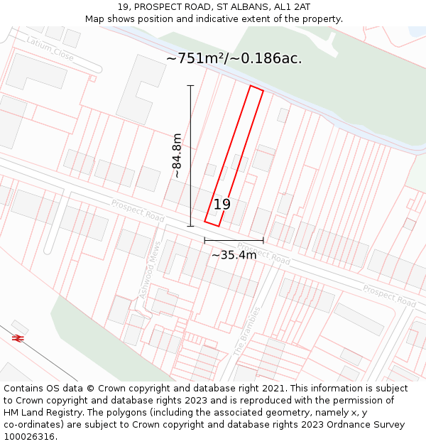 19, PROSPECT ROAD, ST ALBANS, AL1 2AT: Plot and title map