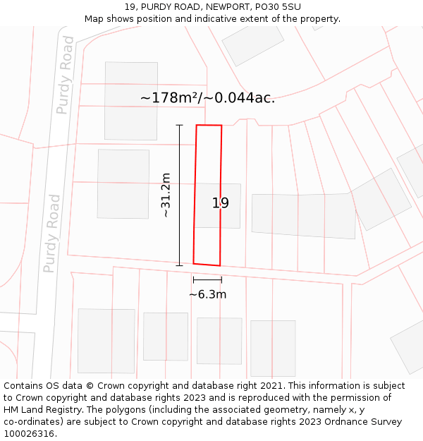 19, PURDY ROAD, NEWPORT, PO30 5SU: Plot and title map