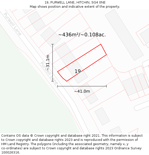 19, PURWELL LANE, HITCHIN, SG4 0NE: Plot and title map