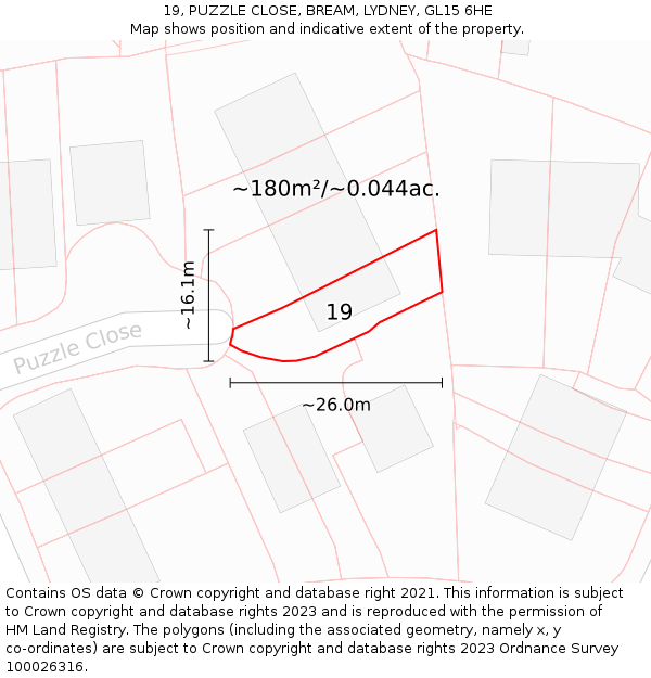 19, PUZZLE CLOSE, BREAM, LYDNEY, GL15 6HE: Plot and title map