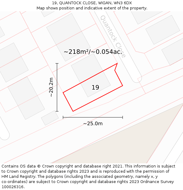 19, QUANTOCK CLOSE, WIGAN, WN3 6DX: Plot and title map