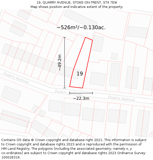 19, QUARRY AVENUE, STOKE-ON-TRENT, ST4 7EW: Plot and title map