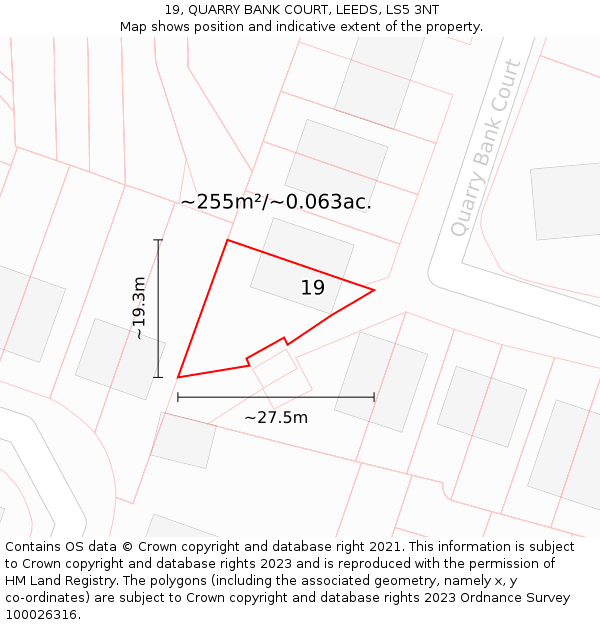19, QUARRY BANK COURT, LEEDS, LS5 3NT: Plot and title map