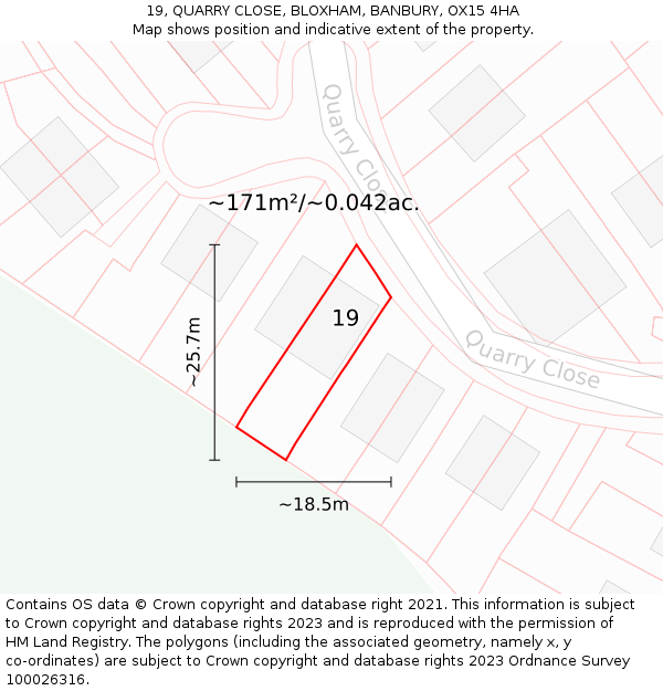 19, QUARRY CLOSE, BLOXHAM, BANBURY, OX15 4HA: Plot and title map