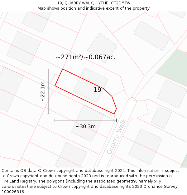19, QUARRY WALK, HYTHE, CT21 5TW: Plot and title map