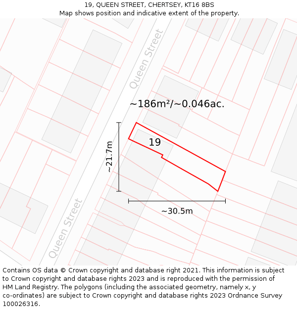 19, QUEEN STREET, CHERTSEY, KT16 8BS: Plot and title map