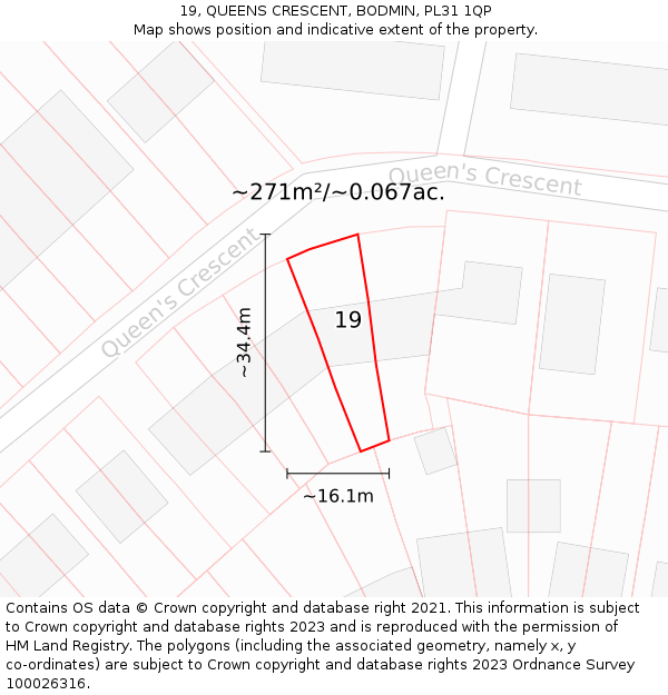19, QUEENS CRESCENT, BODMIN, PL31 1QP: Plot and title map