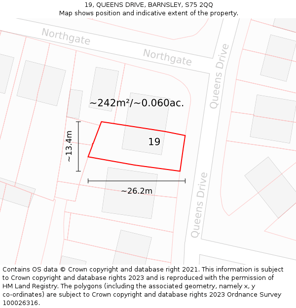 19, QUEENS DRIVE, BARNSLEY, S75 2QQ: Plot and title map