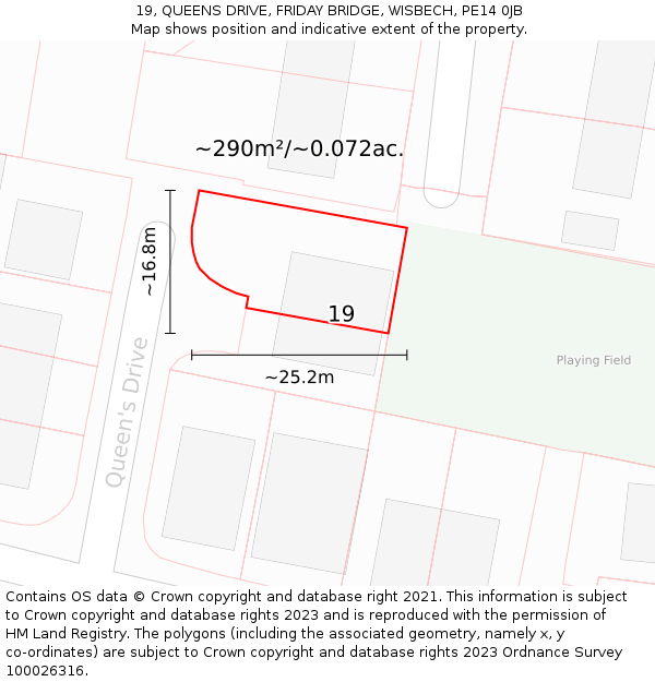 19, QUEENS DRIVE, FRIDAY BRIDGE, WISBECH, PE14 0JB: Plot and title map