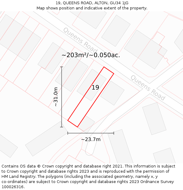 19, QUEENS ROAD, ALTON, GU34 1JG: Plot and title map