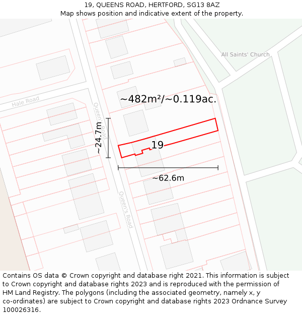 19, QUEENS ROAD, HERTFORD, SG13 8AZ: Plot and title map