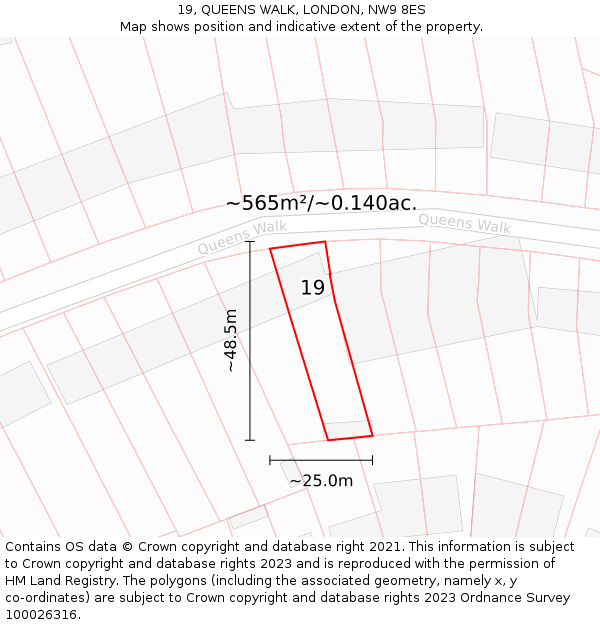 19, QUEENS WALK, LONDON, NW9 8ES: Plot and title map