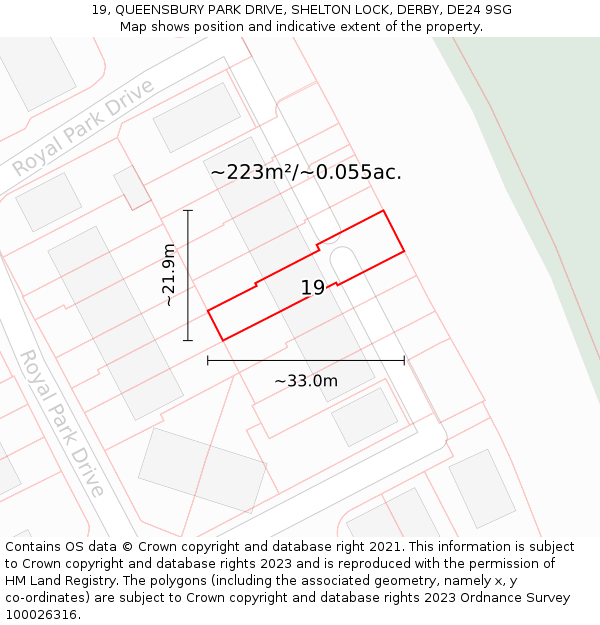 19, QUEENSBURY PARK DRIVE, SHELTON LOCK, DERBY, DE24 9SG: Plot and title map