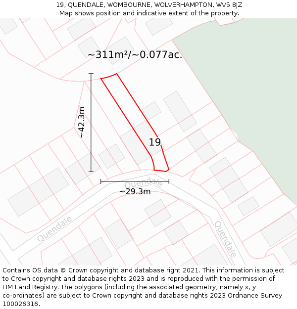 19, QUENDALE, WOMBOURNE, WOLVERHAMPTON, WV5 8JZ: Plot and title map