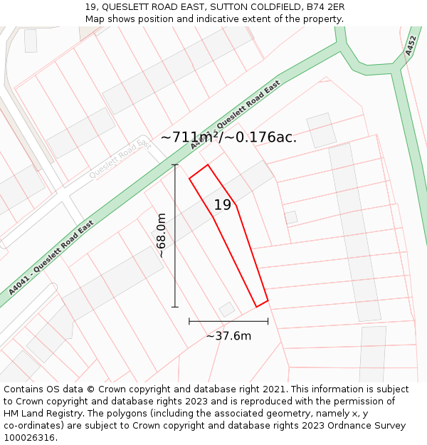 19, QUESLETT ROAD EAST, SUTTON COLDFIELD, B74 2ER: Plot and title map