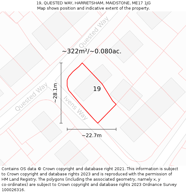 19, QUESTED WAY, HARRIETSHAM, MAIDSTONE, ME17 1JG: Plot and title map