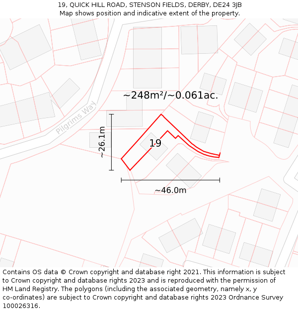 19, QUICK HILL ROAD, STENSON FIELDS, DERBY, DE24 3JB: Plot and title map