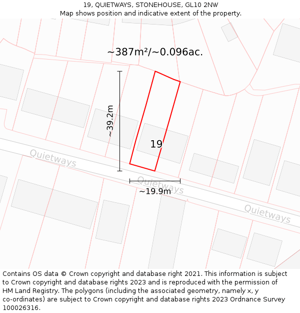 19, QUIETWAYS, STONEHOUSE, GL10 2NW: Plot and title map