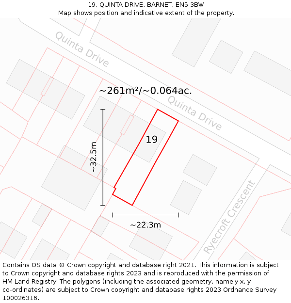 19, QUINTA DRIVE, BARNET, EN5 3BW: Plot and title map
