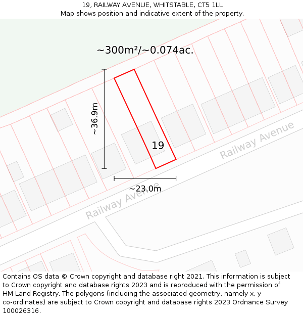 19, RAILWAY AVENUE, WHITSTABLE, CT5 1LL: Plot and title map