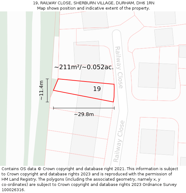 19, RAILWAY CLOSE, SHERBURN VILLAGE, DURHAM, DH6 1RN: Plot and title map