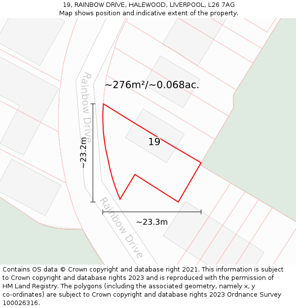 19, RAINBOW DRIVE, HALEWOOD, LIVERPOOL, L26 7AG: Plot and title map