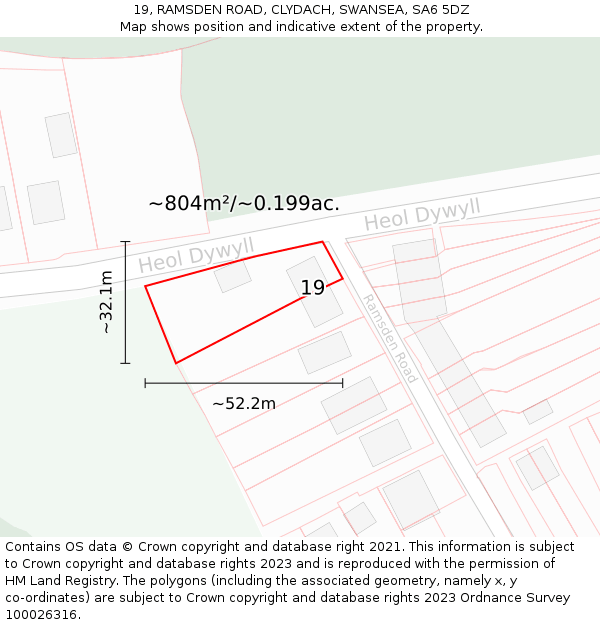 19, RAMSDEN ROAD, CLYDACH, SWANSEA, SA6 5DZ: Plot and title map