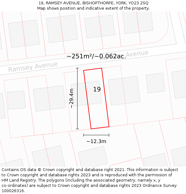 19, RAMSEY AVENUE, BISHOPTHORPE, YORK, YO23 2SQ: Plot and title map
